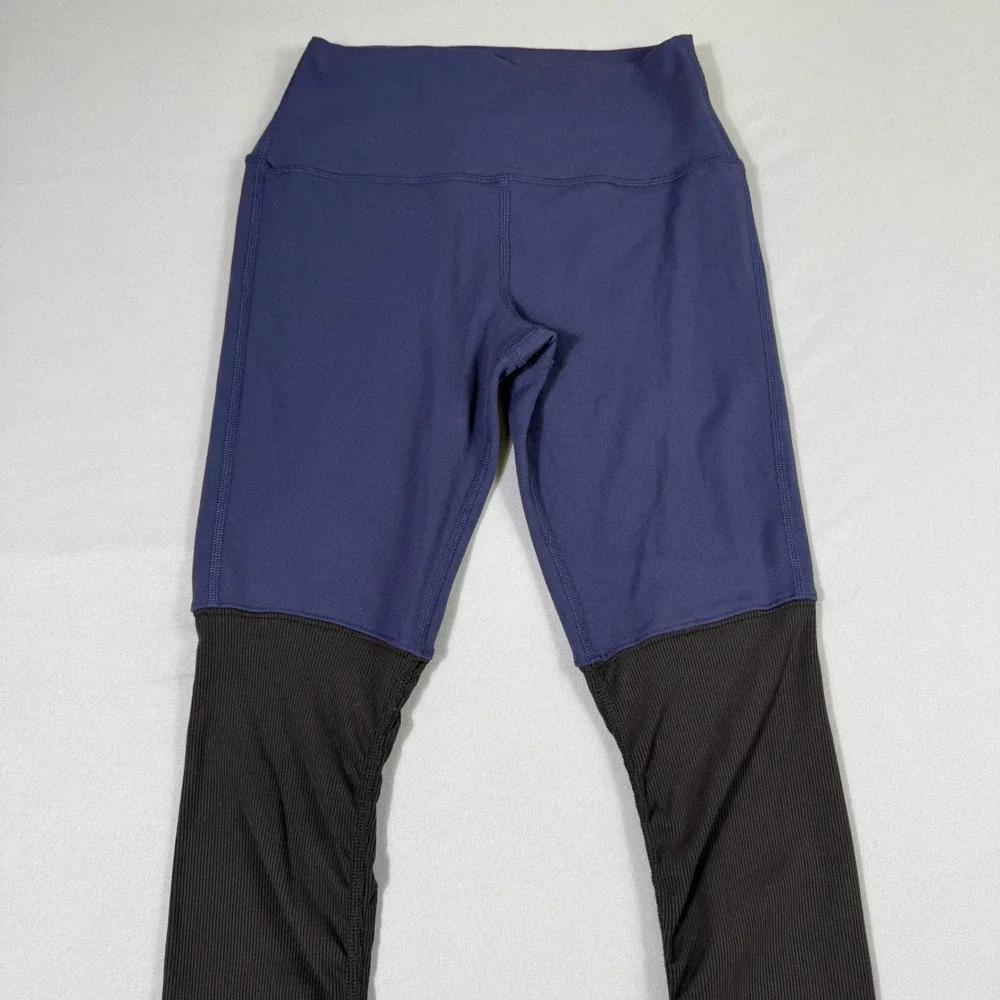Alo Yoga High-Waist Goddess Leggings Women Small Navy Blue Black Ribbed Gym Run